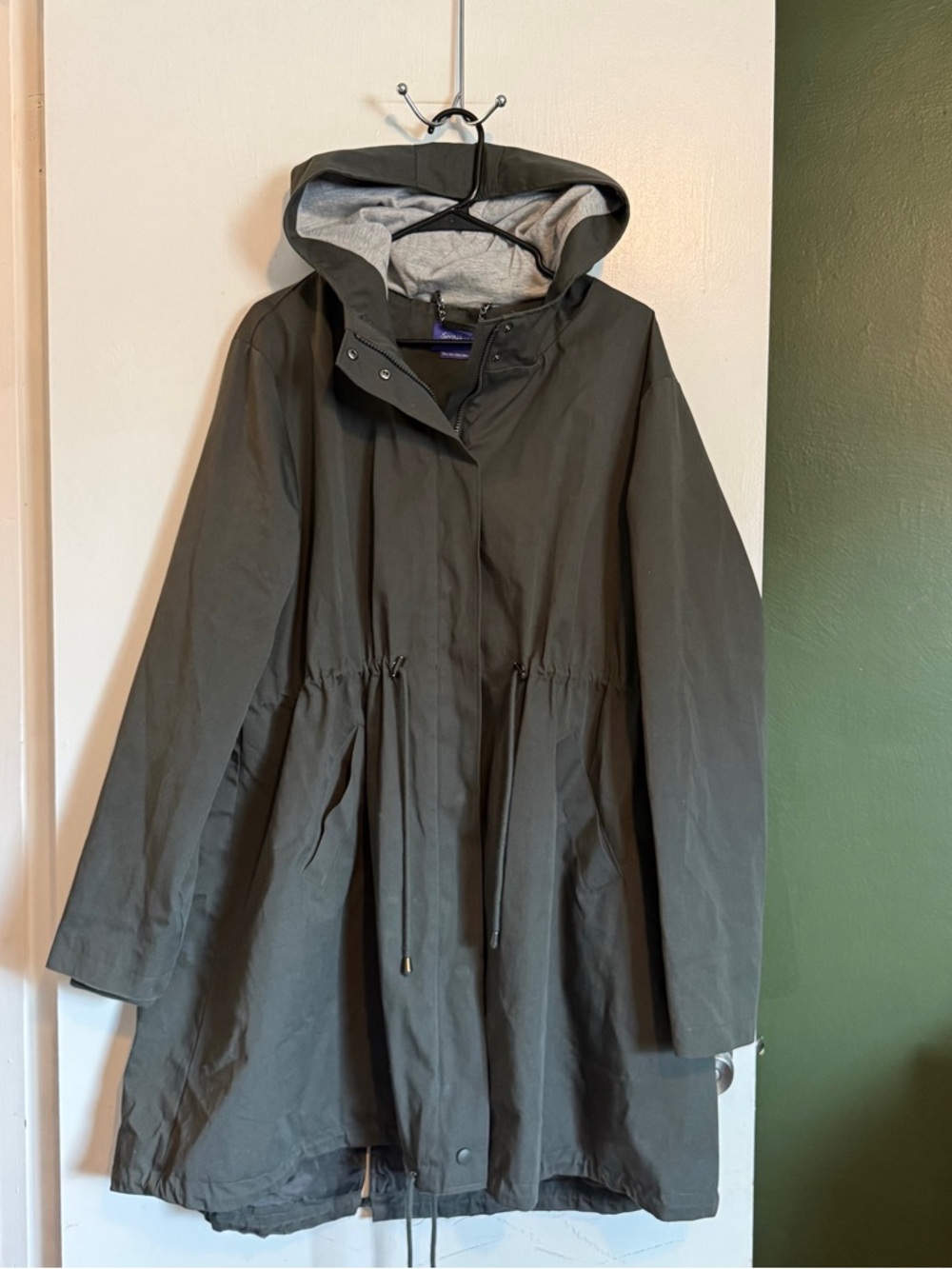 Seraphine green Showerproof Maternity long hooded jacket size 16